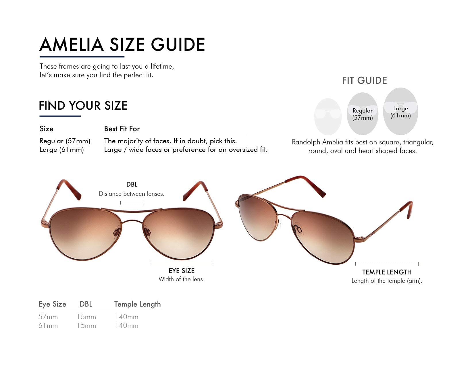 Randolph USA | Amelia Aviator Authentic Sunglasses for Women Non-Polarized 100% UV