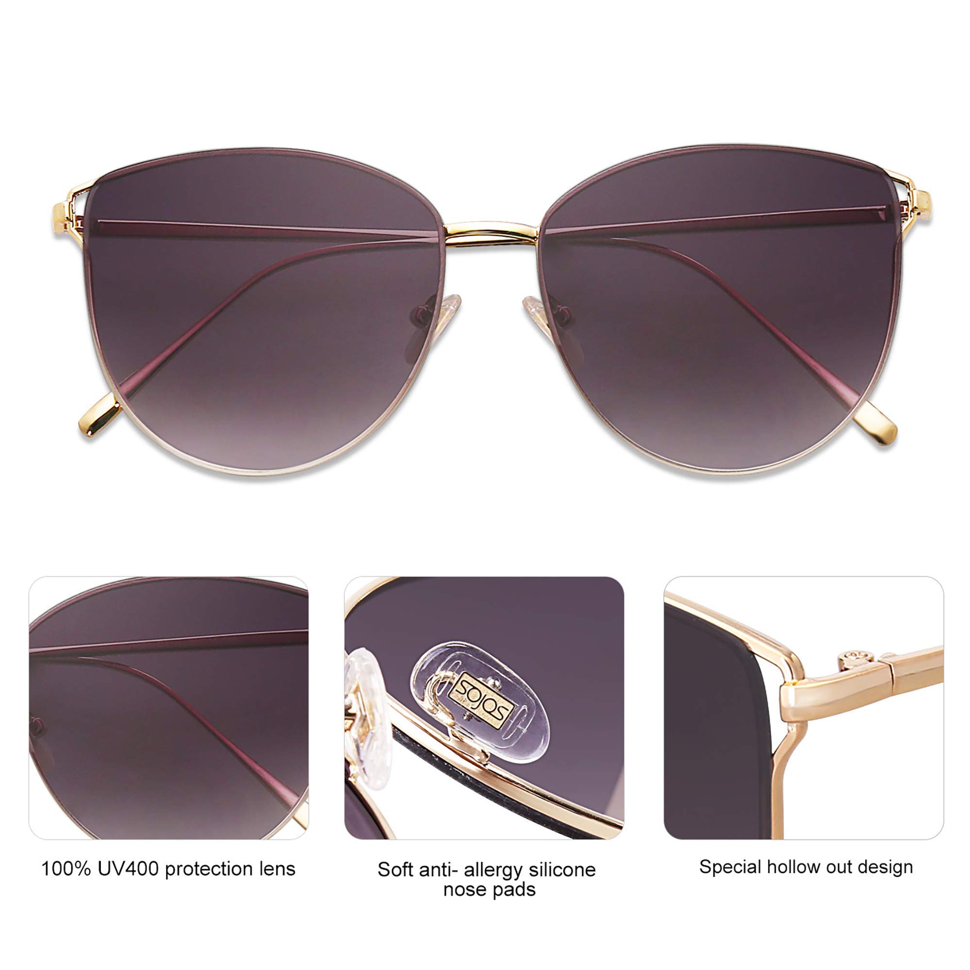 SOJOS Mirrored Flat Lens Fashion Sunglasses for Women SJ1085 with Gold Frame/Gradient Grey Lens