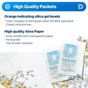 Dry & Dry 5 Gram[50 Packets] Orange Indicating Silica Gel Packets Desiccant Dehumidifiers - Food Safe Silica Packs, Silica Gel, Moisture Absorbers, Silica Packets, Desiccant Packs