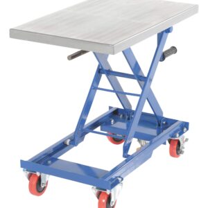 Vestil CART-330-M Steel Mechanical Scissor Cart with Hand Crank 18 in. x 28 in. 330 Lb. Capacity Blue/Silver