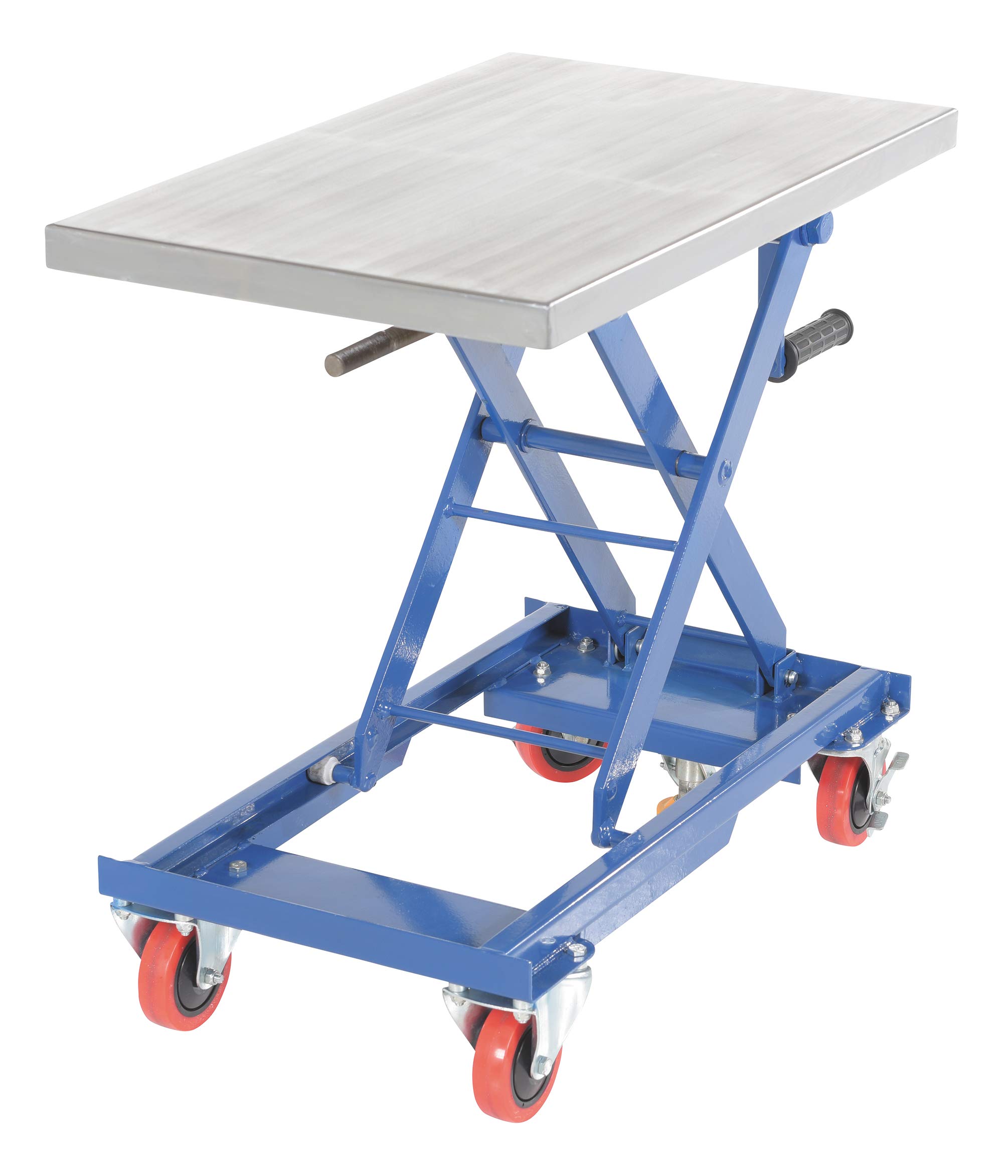 Vestil CART-330-M Steel Mechanical Scissor Cart with Hand Crank 18 in. x 28 in. 330 Lb. Capacity Blue/Silver