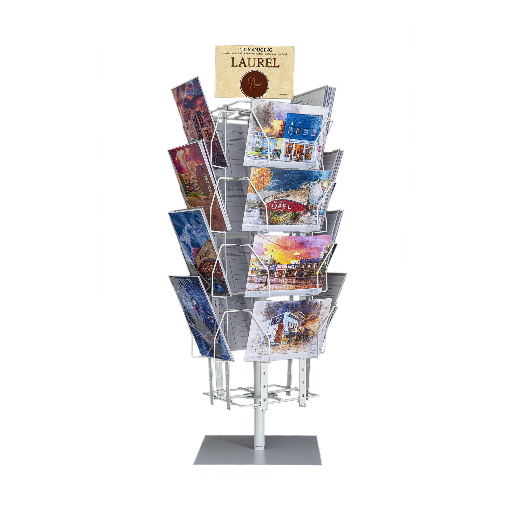 Up to 9.9" Wide 16 Adjustable Pockets Display Rack, Greeting Post Card Christmas Holiday Spinning Rack Stand. Pocket Size: 4.5-9.9" Wide X 5.8" Tall, 16 Pockets. 11602-L-DOUBLE-WHT-NPF