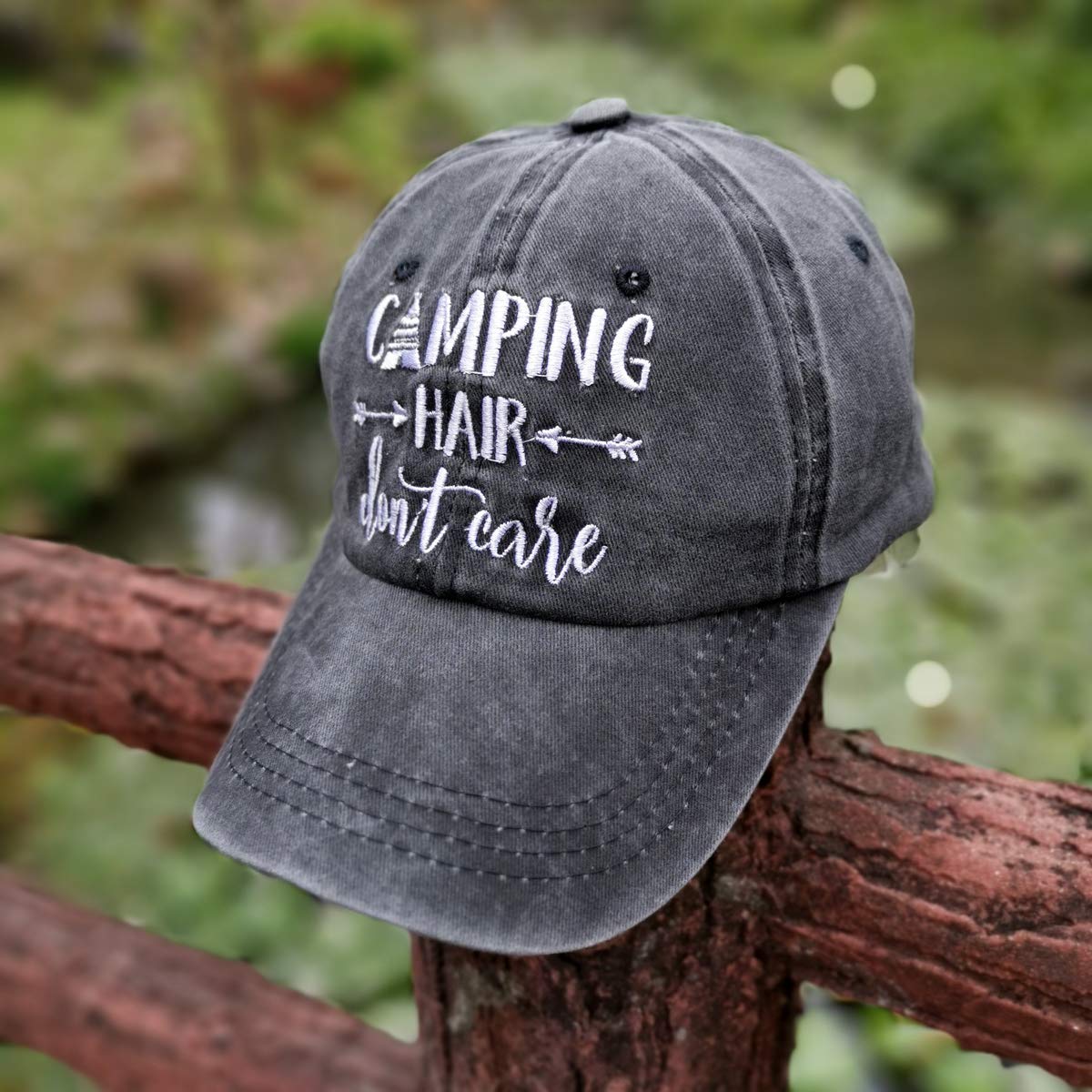 Waldeal Camping Hair Don't Care Hat, Gifts for Campers, Adjustable Embroidered Glamping Cap Trailer Accessories Black