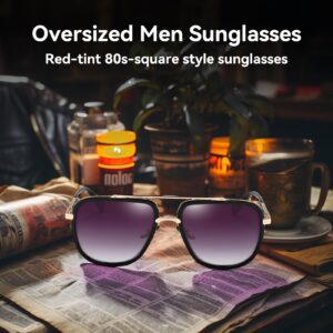 Dollger Oversized Square Aviator Sunglasses for Men Pilot Shades Gold Frame Retro Sun Glasses