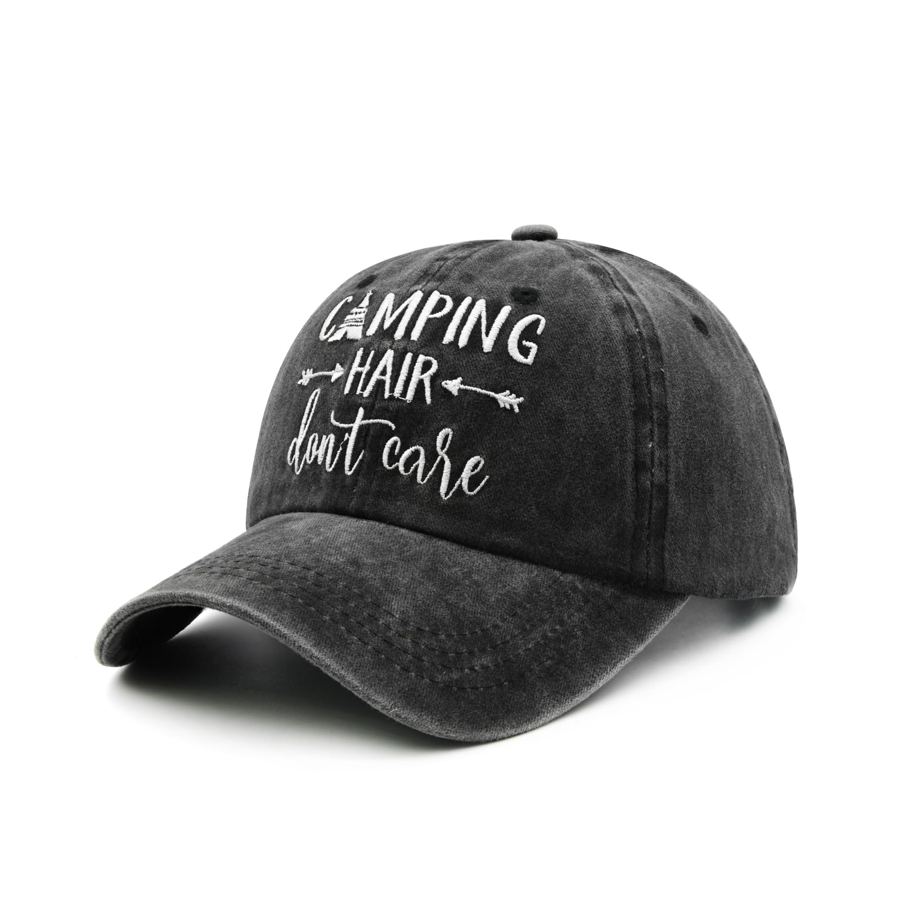 Waldeal Camping Hair Don't Care Hat, Gifts for Campers, Adjustable Embroidered Glamping Cap Trailer Accessories Black