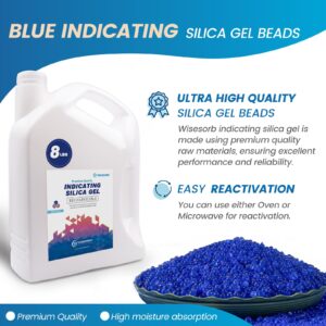 Wisesorb 8lbs Premium Blue Desiccant Beads, Indicating Silica Gel Beads (Blue to Pink), Reusable Desiccant Dehumidifier