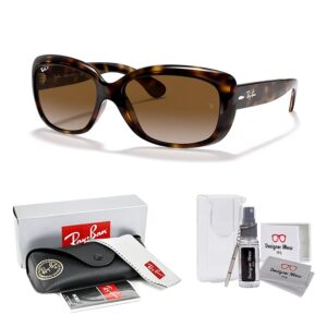 Ray-Ban RB4101 JACKIE OHH 710/T5 58M Light Havana/Brown Gradient Polarized Rectangular Sunglasses For Women+ BUNDLE with Designer iWear Eyewear Kit