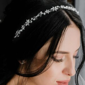 SWEETV Rhinestone Wedding Headband Hair Vine Headpieces Silver Birdal Hair Accessories for Brides