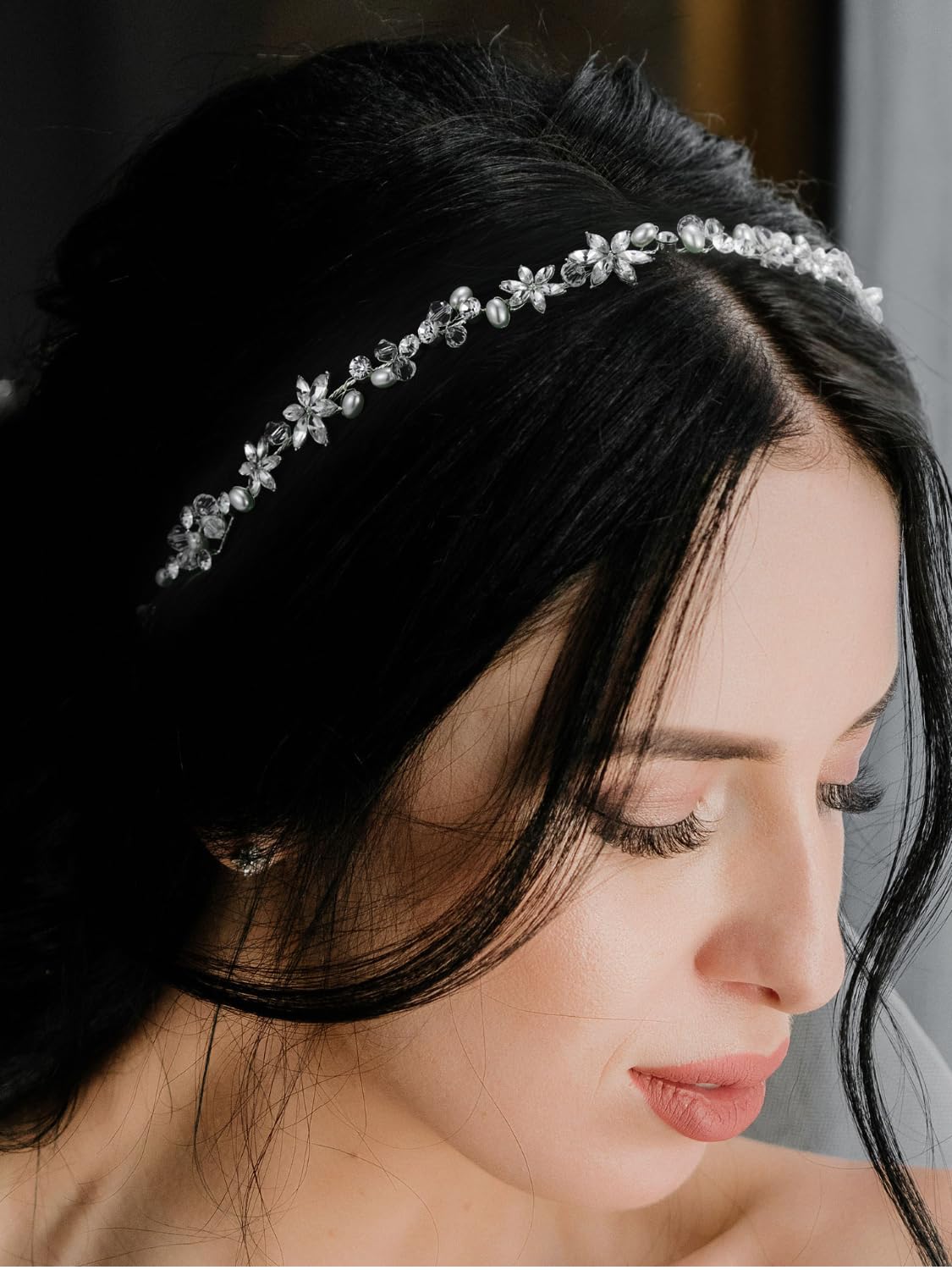 SWEETV Rhinestone Wedding Headband Hair Vine Headpieces Silver Birdal Hair Accessories for Brides