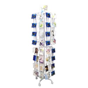 64 Adjustable Pockets Display Rack 5x7 7x5 up to 9.3" Wide X 8" Tall Cards, 1.27" deep Pockets, Double Tier Greeting Post Card Christmas Holiday Spinning Rack Stand White 11603-L-WHT-NF