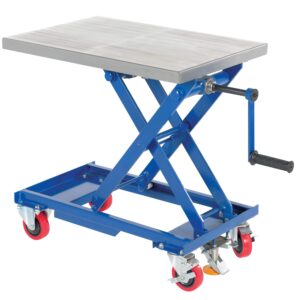 Vestil CART-330-M Steel Mechanical Scissor Cart with Hand Crank 18 in. x 28 in. 330 Lb. Capacity Blue/Silver