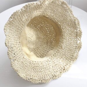 Summer Beach Sun Straw Hats for Women Ladies Wide Brim Lace Bow Floppy Packable Travel Bucket Hats UPF 50+ Crushable UV Fishing Cap Foldable Sun Protection Hat Beige