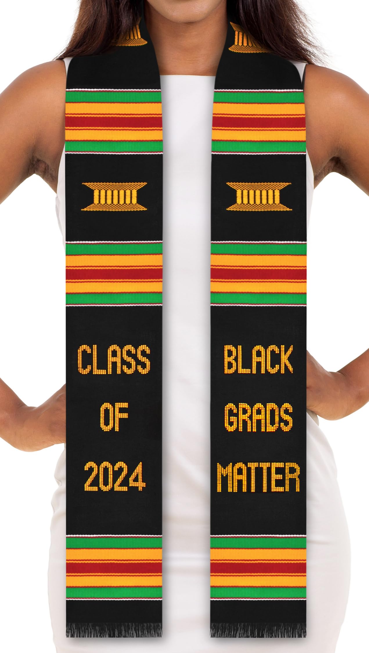 ADVANSYNC Black Grads Matter Class of 2024 Premium Handwoven Kente Cloth Graduation Stole (BGM 2024)