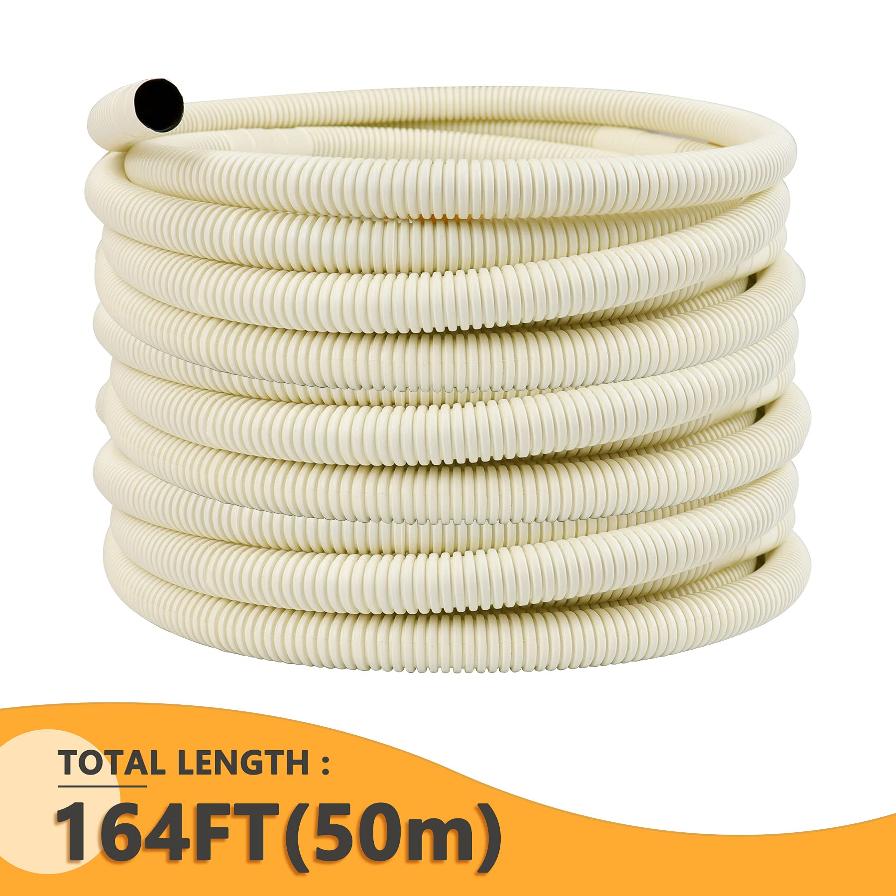 AC Parts 164 Ft Flexible Water Drain Hose Pipe for Ductless Mini Split Air Conditioner Heat Pump Systems; 5/8 ID Beige (50m)