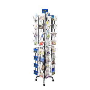 64 Adjustable Pockets Display Rack 5x7 7x5 up to 9.3" Wide X 8" Tall Cards, 1.27" deep Pockets, Double Tier Greeting Post Card Christmas Holiday Spinning Rack Stand Black 11603-M-BLK