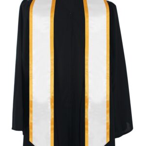 GraduationMall Plain Graduation Honor Stole Angled End White With Gold Trim Unisex Adult 72" Long