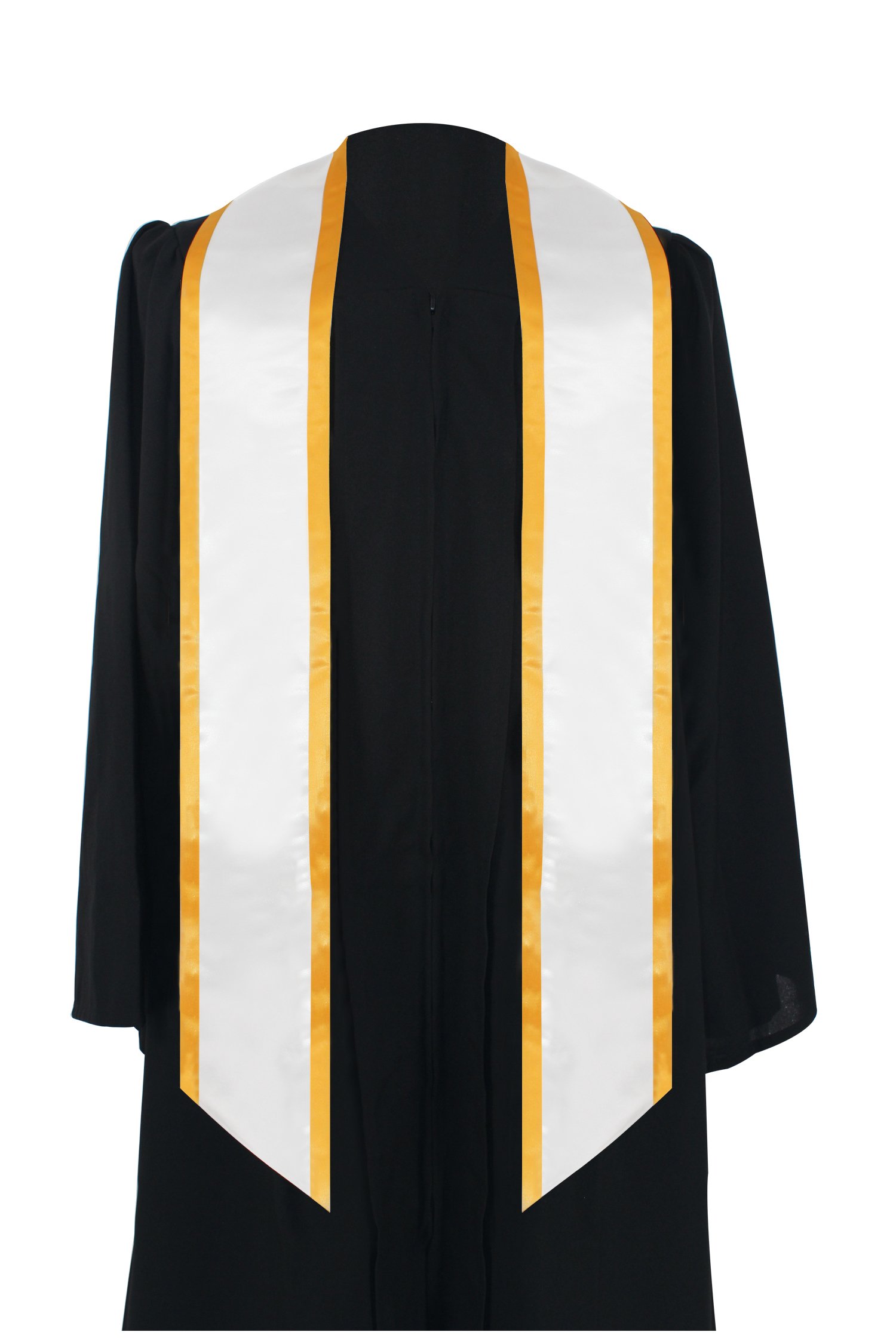 GraduationMall Plain Graduation Honor Stole Angled End White With Gold Trim Unisex Adult 72" Long