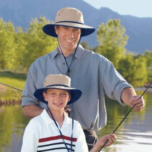 Wallaroo Hat Company – Men’s Explorer Sun Hat – UPF 50+, Wide Brim, Packable Design, Chin Strap, Adjustable Size – Sun-Smart Functional Hat Ideal for Outdoor Adventures (Large/X-Large, Camel/Navy)