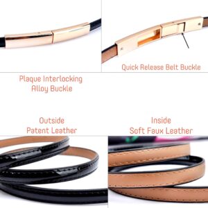 Women's Belt Dress Fashion Patent Leather Belts Adjustable 22"- 36" Skinny Slim Belt Genuine Leather Gold Color Buckle Waistband, Peach-Pink