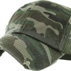 Funky Junque Unconstructed Low Profile Distressed Trucker Hat - Camo