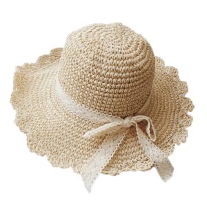 summer beach sun straw hats for women ladies wide brim lace bow floppy packable travel bucket hats upf 50+ crushable uv fishing cap foldable sun protection hat beige