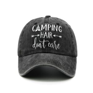 waldeal camping hair don't care hat, gifts for campers, adjustable embroidered glamping cap trailer accessories black