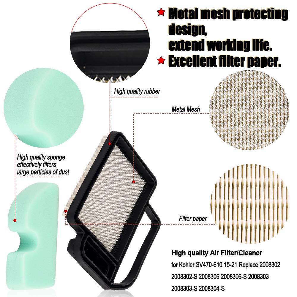 HIFROM Air Pre Filter Fuel Filter Oil Filter with Spark Plug Replacement for Kohler SV470-610 15-21 Replace 20-083-06-S 20-083-02S 2008302 Cub Cadet KH-20 883 02-S1 Craftsman 24642 Ariens 21541600