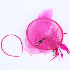 SAFERIN Fascinator for Women Hair Clip Hat Bowler Feather Flower Veil Wedding Party Hat Tea Hat（TA4-Fuchsia）