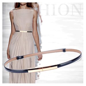 Women's Belt Dress Fashion Patent Leather Belts Adjustable 22"- 36" Skinny Slim Belt Genuine Leather Gold Color Buckle Waistband, Peach-Pink