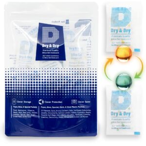 Dry & Dry 5 Gram[50 Packets] Orange Indicating Silica Gel Packets Desiccant Dehumidifiers - Food Safe Silica Packs, Silica Gel, Moisture Absorbers, Silica Packets, Desiccant Packs