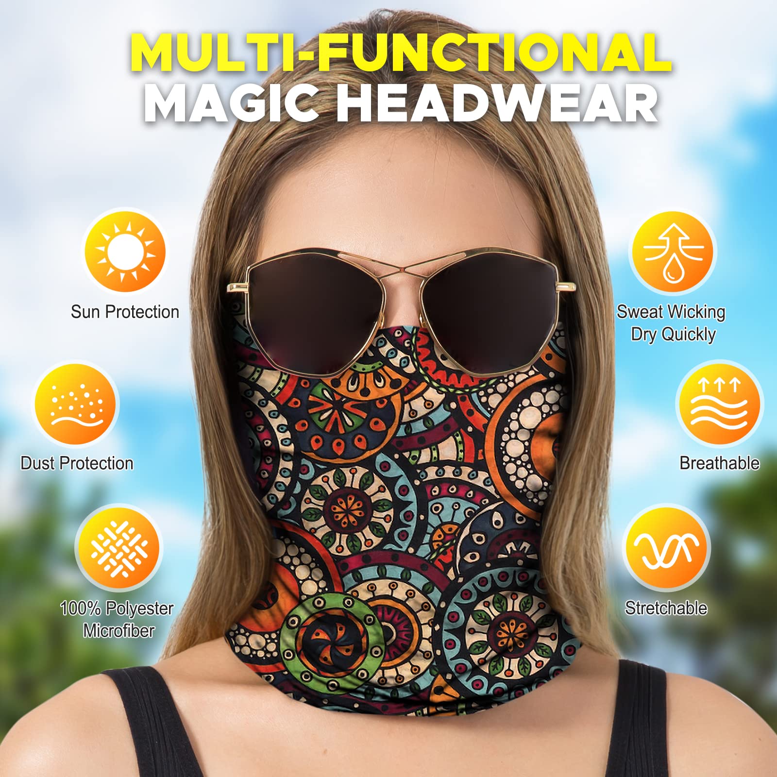 JOEYOUNG Headwear, Bandana, Neck Gaiter Head Wrap Headband Balaclava Magic Scarf