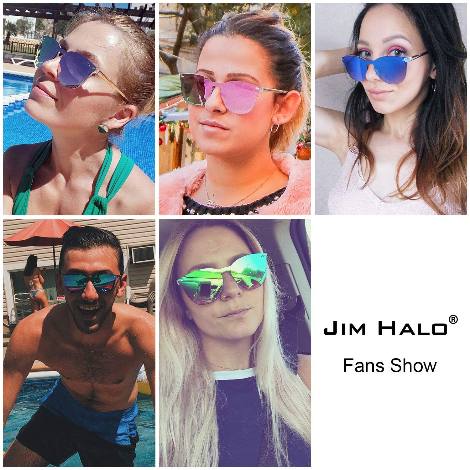 JIM HALO Trendy Rimless Mirrored Sunglasses Reflective Sun Glasses for Women Men 2 Pack (Green & Pink)