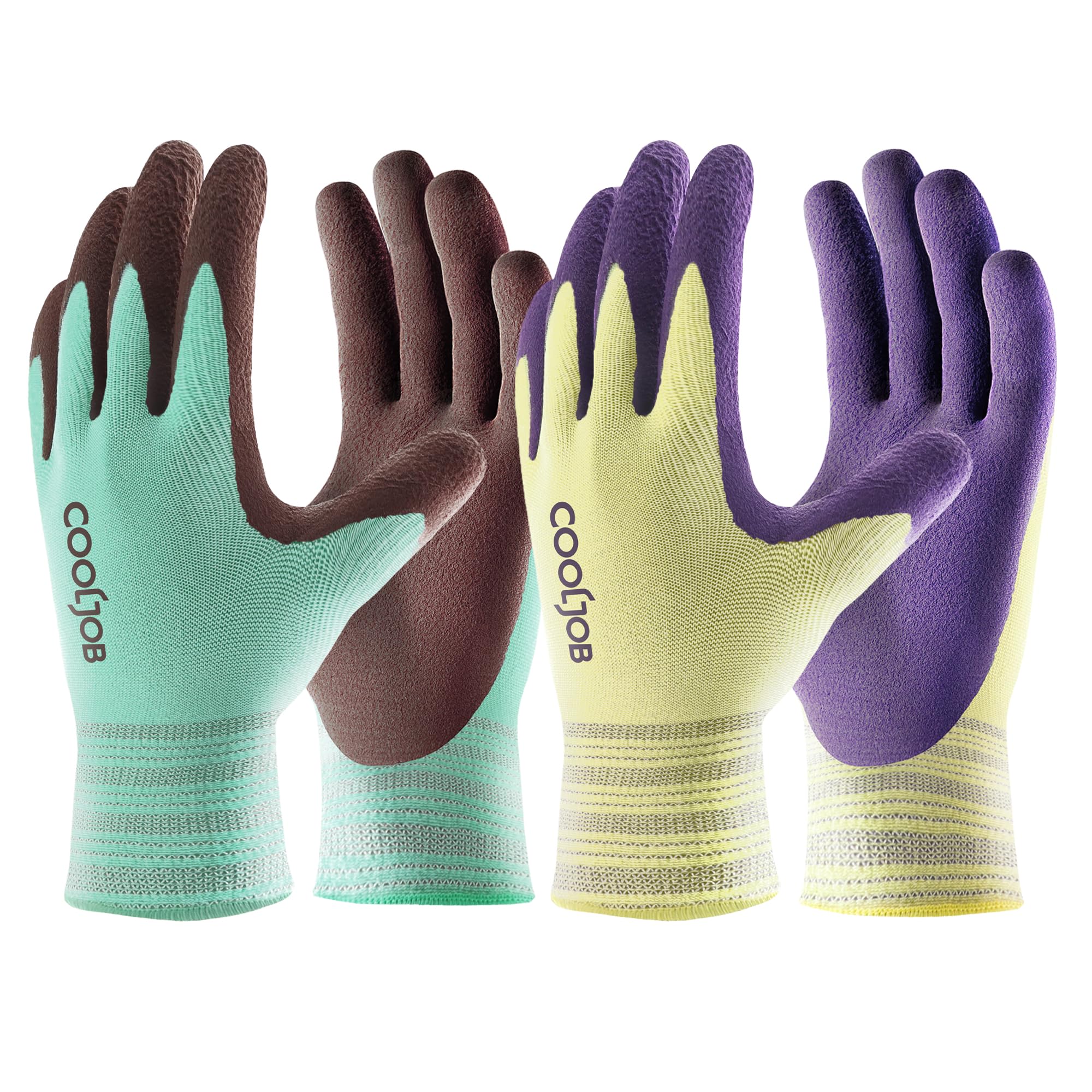 COOLJOB 2 Pairs Breathable Gardening Gloves for Women Large, Stretch Soft Modal Base with Non-slip Rubber Coating, Palm Dipped Grip Work Gloves for Gardener Worker in Lawn Yard Factory Garden