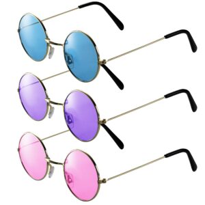 bedwina retro hippy glasses - (pack of 3) retro hippy glasses circle fashion sunglasses 60's and 70's round costume style sun glasses