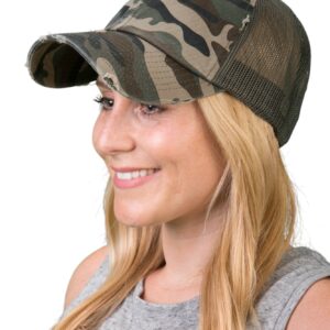 Funky Junque Unconstructed Low Profile Distressed Trucker Hat - Camo