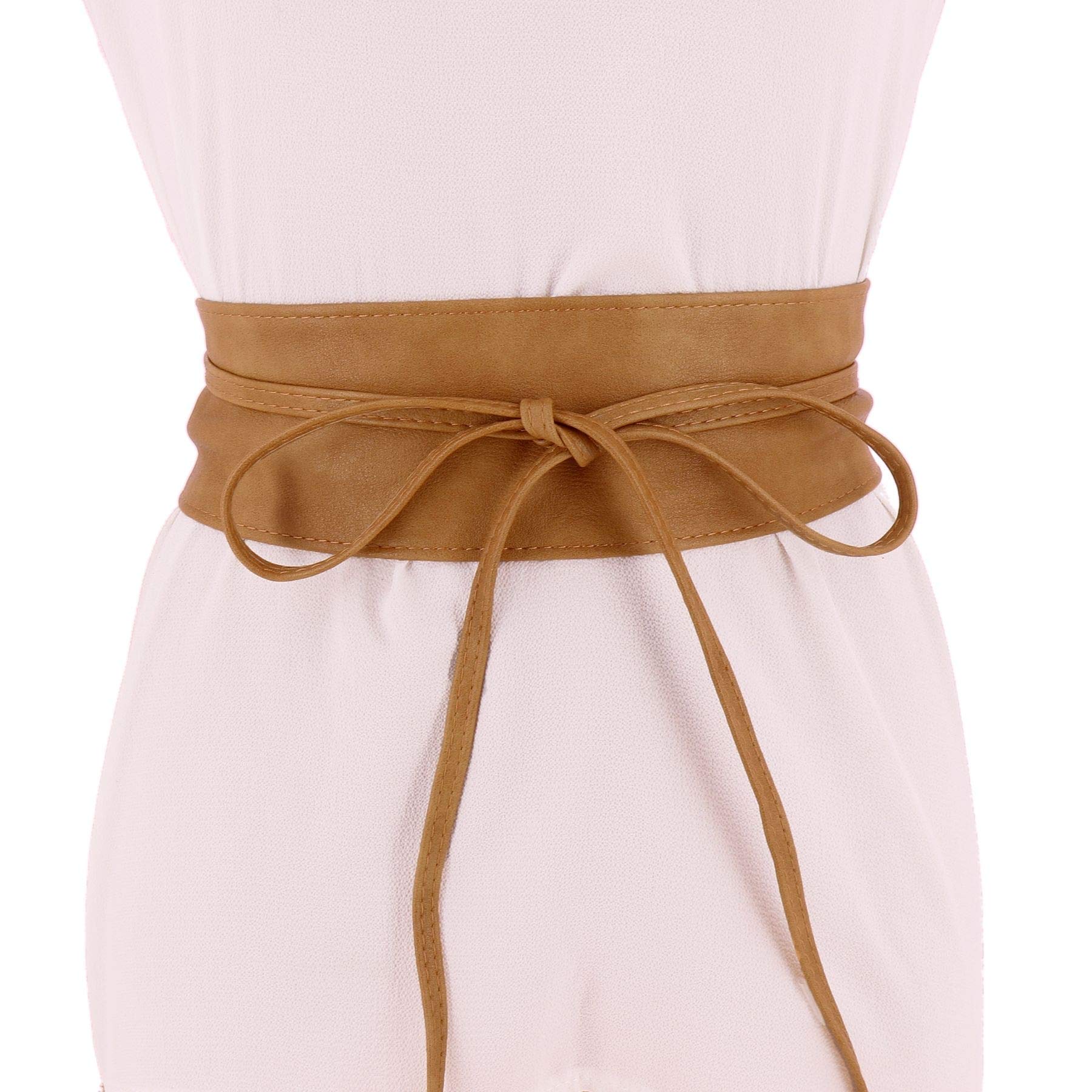 FASHIONGEN - Woman leatherette waisband Obi Belt, MICA - Light Camel, S-M