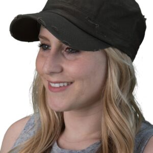 Funky Junque Distressed Womens Mens Vintage Military Style Army Cadet Hat - Black