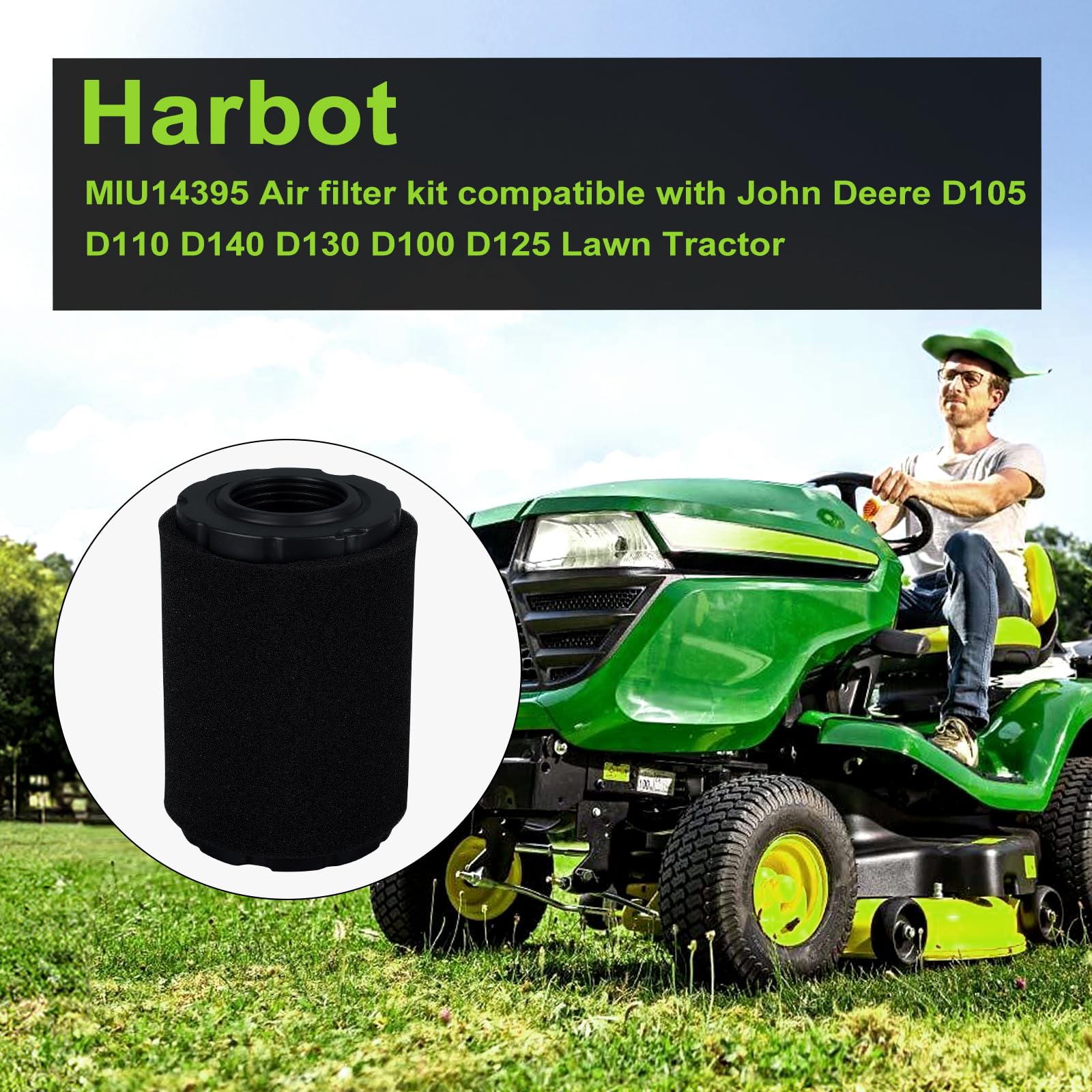 Harbot D125 MIU14395 Air Filter for John Deere D100 D105 D125 D130 D140 D110 E140 E130 E100 E120 LA145 LA135 Z255 Z235 X330 Lawn Tractor with Tune Up Kit (Two Cylinder Engine)