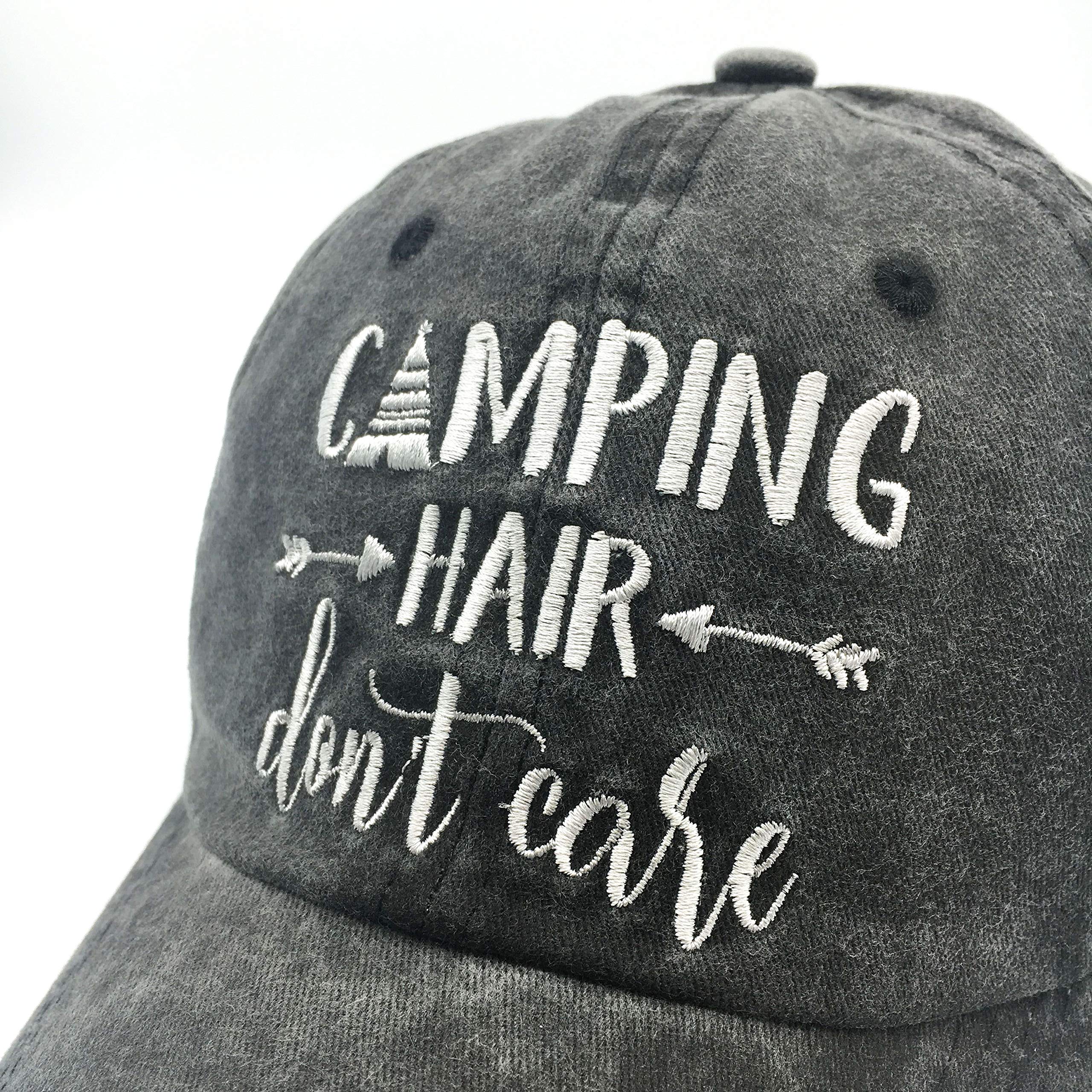 Waldeal Camping Hair Don't Care Hat, Gifts for Campers, Adjustable Embroidered Glamping Cap Trailer Accessories Black