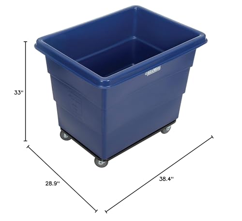 Global Industrial 12 Bushel HDPE Plastic Box Truck with Steel Base, Blue, 38-2/5"L x 28-9/10"W x 33" H