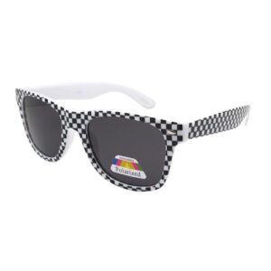 POP Fashionwear Classic Rectangular Sunglasses Polarized Lens White Frame Black Checker T712