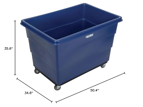 Global Industrial 20 Bushel HDPE Plastic Box Truck with Steel Base, Blue, 50-2/5"L x 34-3/5"W x 35-3/5"H