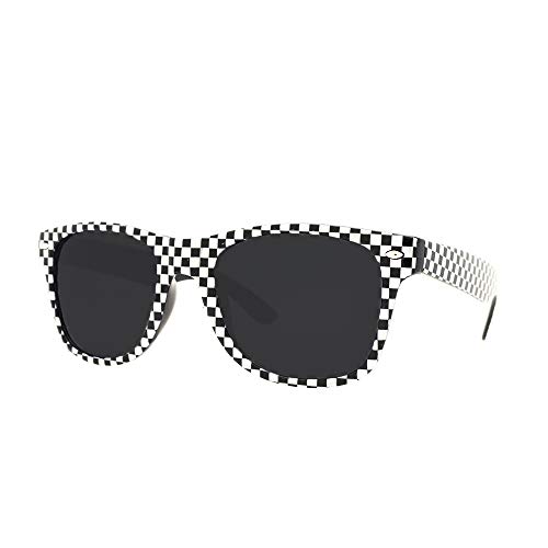 POP Fashionwear Classic Rectangular Sunglasses Polarized Lens White Frame Black Checker T712