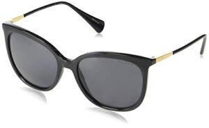 ralph by ralph lauren women's ra5248 butterfly sunglasses, shiny black/polarized dark grey, 56 mm