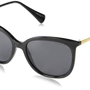 Ralph by Ralph Lauren Women's RA5248 Butterfly Sunglasses, Shiny Black/Polarized Dark Grey, 56 mm