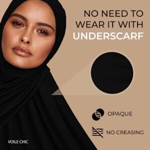 VOILE CHIC Premium Jersey Hijab Scarf For Women - Islamic Head Scarf Wrap Hijabs (Black)