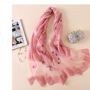 Alysee Women Warm Silk&Wool Mixed Lovely Embroidered Scarf Headwrap Shawl Pink