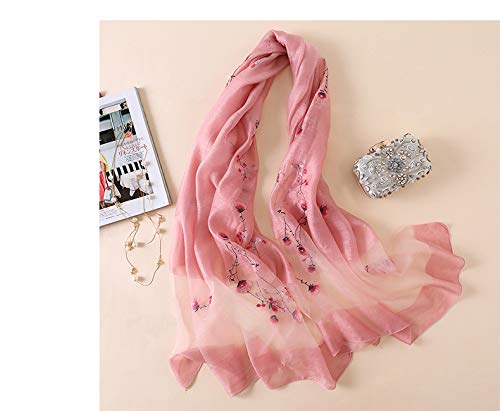 Alysee Women Warm Silk&Wool Mixed Lovely Embroidered Scarf Headwrap Shawl Pink