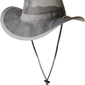 Panama Jack Mesh Crown Safari Sun Hat, 3" Brim, Adjustable Chin Cord, UPF (SPF) 50+ Sun Protection (Charcoal, Medium)