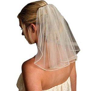 RULTA Women's Short 45cm Wedding Veils with Comb Beads Bridal Lace Appliques Veil(More) (iovry)